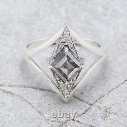0.97 Ct Natural Kite Cut Salt And Pepper Diamond 14K Rose Gold Engagement Ring