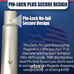 20' & 25' Delta Pin-Lock TELESCOPING Flag pole (Silver)