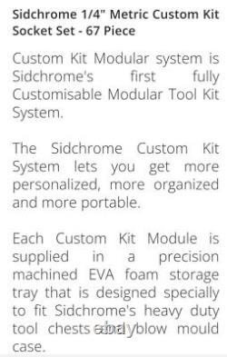 67 pc Sidchrome 1/4 Metric Custom Kit Socket Set 67 Pieces Module #1