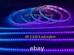 8pcs Chase LED Underbody Light Kit 4pcs 15.5 Wheel Ring +4pcs 4' LED Underglow