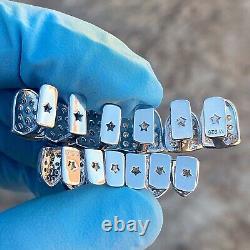 925 Silver Teeth Grillz Moissanite Micro Pave Top OR Bottom (Passes By Tester)