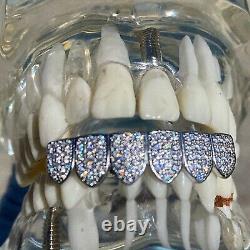 925 Silver Teeth Grillz Moissanite Micro Pave Top OR Bottom (Passes By Tester)