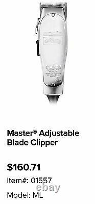 Andis Master Adjustable Blade Clipper # 01557, Upc 040102015571, Made In USA