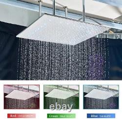 Chrome 24 inch LED Shower Faucet Set with Valve Rain Shower System Kit Tub Spout
