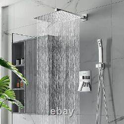 Chrome Shower Faucet System Set 12inch Rainfall Shower Head Kit with Mixer Valve