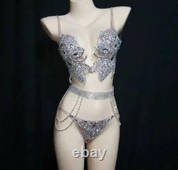 Grecian Festival Bling Outfit Floral Crystal Rhinestone Bikini Set Bra & Panty