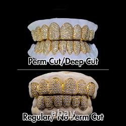 Hip Hop Rapper Grillz Moissanite Perm Cut Teeth 10 Top & 10 Bottom 925 Silver