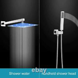 Luxury Shower Faucet Set System LED Rain Head Combo Kit withMixer Valve Wall Mount