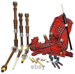 New Great Highland Scottish Bagpipes Royal Stewart Cover Silver Mounts Bagpipe