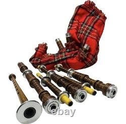 New Great Highland Scottish Bagpipes Royal Stewart Cover Silver Mounts Bagpipe