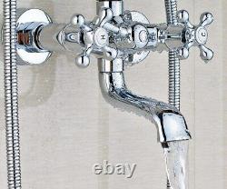 Polished Chrome Brass Bathroom Faucet Set Bathtub Rainfall Shower Tap Kit 2cy325