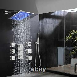 Thermostatic Shower Faucet Set Kit with Valve LED Rain Head Combo Massage System