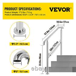VEVOR 1 to 5 Step Railing Stainless Steel Adjustable Outdoor Stair Handrail Deco
